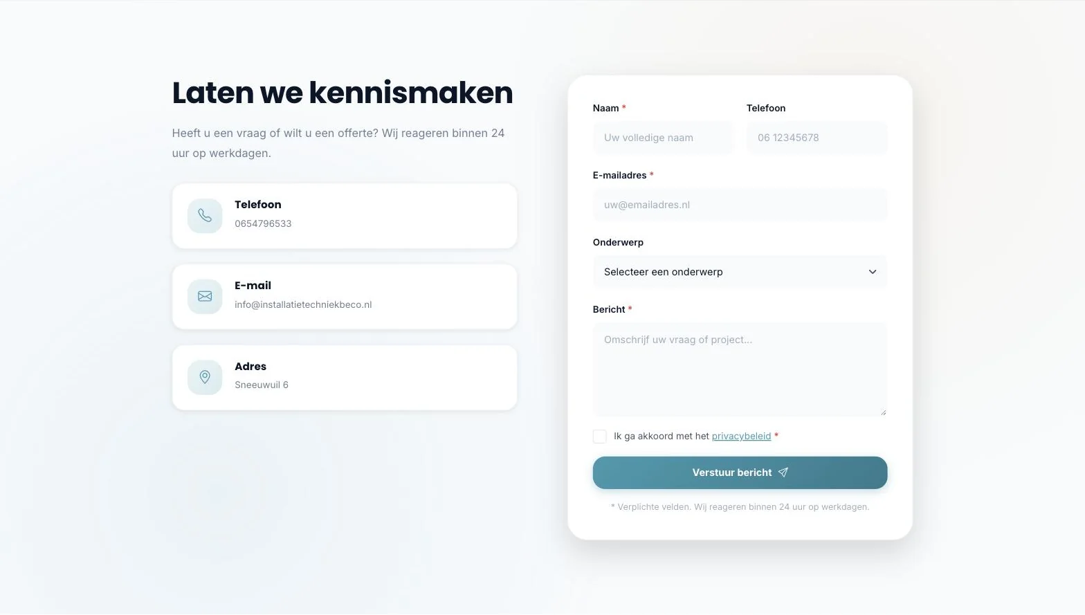 Scherm uit het project Beco Installatietechniek