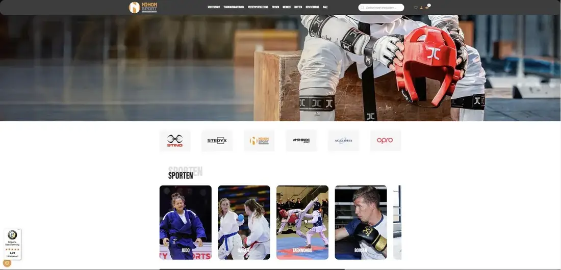 Overzicht van de sporten in de webshop van Nihon Sport