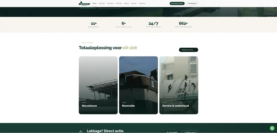 Dienstenoverzicht op de website van Oosterbosch Dakbedekking